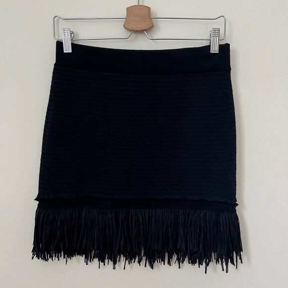 CLUB MONACO Fredrikah Fringe Knit Sweater Skirt In Black Size S - Picture 3 of 10